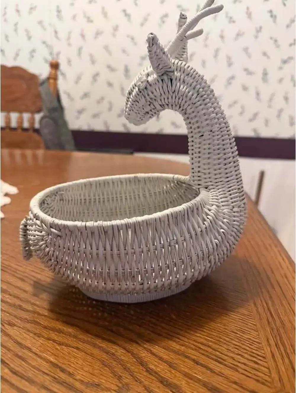 White Wicker Deer Basket